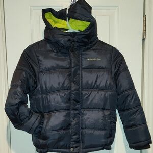 Calvin Klein Kids Dark Blue Puffer Jacket with Green Lining